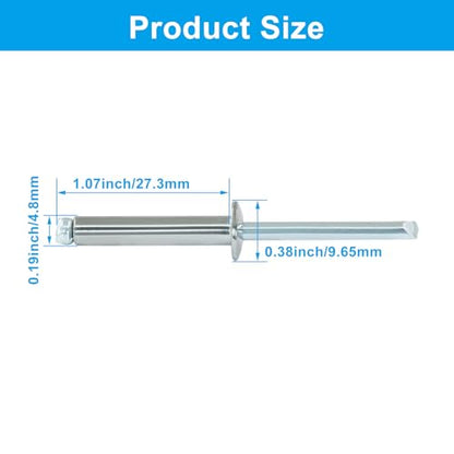 60Pcs Stainless Steel Blind Rivets, 3/16" x 1"