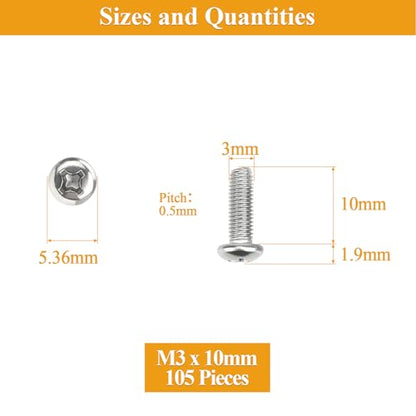 105 Pieces M3 x 10mm Machine Screws, Thread Pitch 0.5mm, Sutemribor M3 Phillips Pan Head Machine Screws, 304 Stainless Steel, Fully Threaded, Silver - size: M3 x 10mm, style: Phillips Pan Head