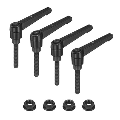 uxcell 4Pcs Adjustable Clamping Lever Handles, M6x32mm Zinc Alloy Male Thread Stud Knobs with Nuts Quick Release Bolt Rotating Screw Handles for Lathes Woodworking, Black - size: M6x32mm