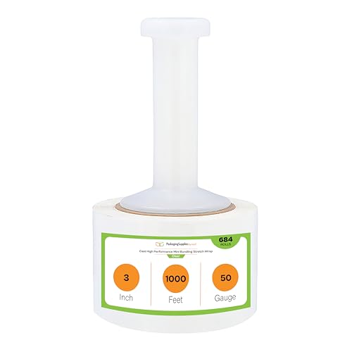 PSBM 684 Rolls 3 Inch x 1000 Feet Mini Stretch Film/Wrap with Plastic Handle, Industrial Strength Clear Shrink Plastic Wrap for Moving, Packing, Shipping, Bundling & Storage - size: 3 Inch, style: 684 Rolls