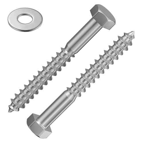 Wensilon Lag Screws Wood Screws,(55PCS, 1/4"x2", Silver) Hex Head Lag Bolts,(6x50) Heavy Duty Lag Screws,304 Stainless Steel Bolts 18-8 - color: Silver, size: 1/4"x2"