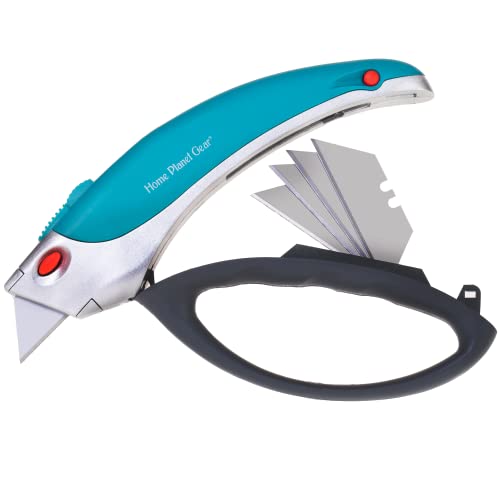 Box Cutter Retractable Utility Knife - Two Pack Heavy Duty Box Cutter Knife Cardboard Cutter - Box Opener Razor Knife - Box Knife Carpet Cutter with 5 Sharp Utility Blades (Blue 2 Pack) - color: Blue 2 Pack