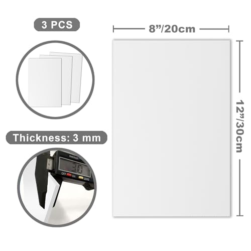 White Plastic Sheet Rigid PVC 1/8" Thick, 8x12, Pack of 3 by Mujoiny Panel Board for Signage Display Industrial DIY Crafts