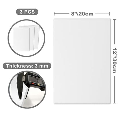 White Plastic Sheet Rigid PVC 1/8" Thick, 8x12, Pack of 3 by Mujoiny Panel Board for Signage Display Industrial DIY Crafts