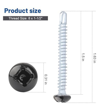Pan Head Metal RV Screws Black #8 x 1-1/2" - 100 Pcs - size: #8x1-1/2"