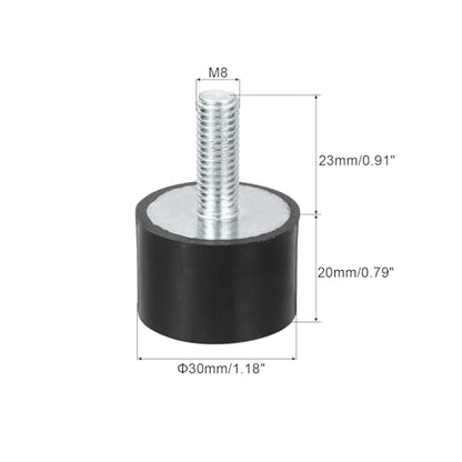 uxcell M8 Thread Rubber Mounts, Vibration Isolators, Cylindrical Shock Absorber with Studs 30 x 20mm 4pcs - size: M8x30x20mm