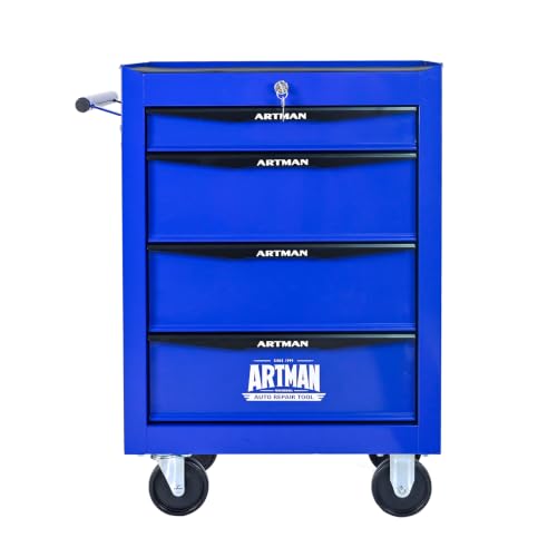 4-Drawer Steel Rolling Tool Cart with Wheels & Handle, Heavy-Duty Tool Chest Storage Cabinet for Garage and Workshop - color: Blue, size: 4-Drawer
