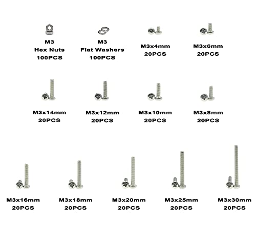 420PCS 304 SS M3 Phillips Pan Head Machine Screws Nuts Washers Kit - size: M3
