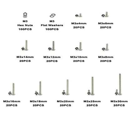 420PCS 304 SS M3 Phillips Pan Head Machine Screws Nuts Washers Kit - size: M3