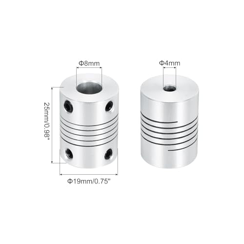 uxcell 2Pcs 4mm to 8mm Aluminum Alloy Shaft Coupling L25xD19 Flexible Coupler Beam for 3D Printer CNC Machine Encoders and Motors Shaft,Silver - size: 4mm to 8mm