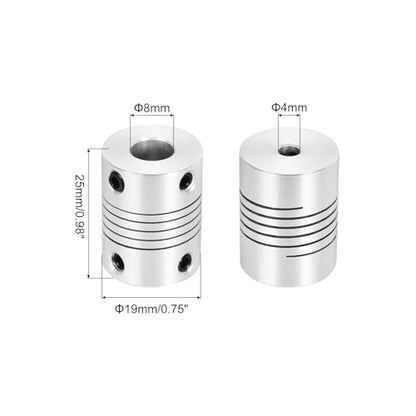 uxcell 2Pcs 4mm to 8mm Aluminum Alloy Shaft Coupling L25xD19 Flexible Coupler Beam for 3D Printer CNC Machine Encoders and Motors Shaft,Silver - size: 4mm to 8mm