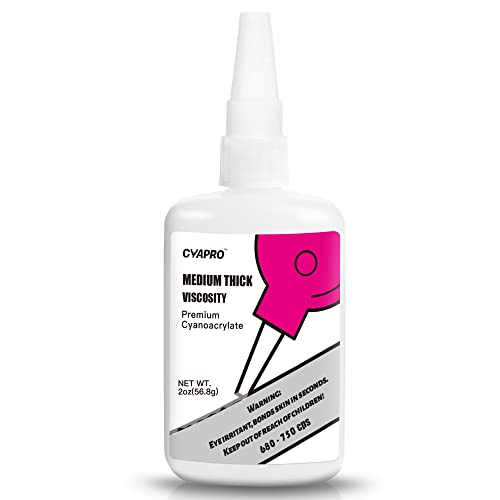 Cyanoacrylate (CA) Super Glue by CYAPRO, Strong CA Adhesive 2 oz, Medium Thick, 750 CPS Viscosity Cyanoacrylate Adhesive for Plastic Repair, Car, Boat Model, Metal & Glass, 2 ounce - size: 2 ounce