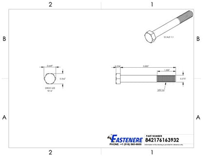 3/8-16 x 3 Hex Head Cap Screw Bolts, External Hex Drive, Stainless Steel 304, Partially Threaded, Stainless Steel, Quantity 10 - size: 3/8-16 x 3 Inch (10 Pack)