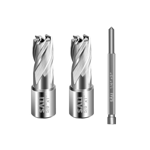 SALI 2 pcs Annular Cutter Diameter 5/8 Inch with Weldon Shank 3/4"(with 2 Flats) Cutting Depth 1" Mag Drill Bit for Magnetic Drill Press HSS Fully Ground Drill with One 1/4"*3" Pilot Pin - size: 5/8"*1"