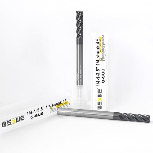 Tools Carbide End Mill, PVD AlTiN Coating for Stainless Steel Materials Cutting,4 Flute 1/4 Shank (1/4-3.5" 2PCS) - size: 1/4"DIA - 1"FL - 3.5"OL 1/4Shank 2PC