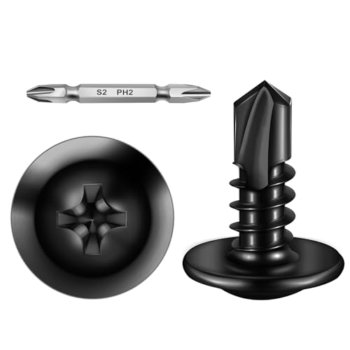 Mywish 650Pcs #8×1/2" Black Self Tapping Screws for Metal, 410 Black Metal Screws Oxide Stainless Steel Truss Head Self Drilling Screws High-Strength - color: Black, size: #8x1/2" (650 pcs)