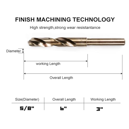 Narwhal 5/8" Drill Bits for Metal (M35 Cobalt - 3 Pack) 6 Inch Length & 135 Degree Split Point for Drilling Into Metal, Hardened & Stainless Steel, Cast Iron, & More! - size: 5/8 in