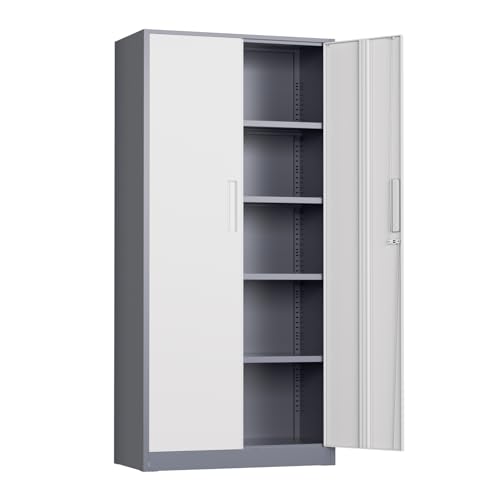 Oakmont Metal Storage Cabinet for Tool Organization, 72" Lockable Garage Storage Cabinets with 2 Doors and 4 Adjustable Shelves, Locking File Cabinet for Office, Home, School (72“ Wide-GreyWhite) - color: Greywhite, size: 72" H x 36" W x 18" D
