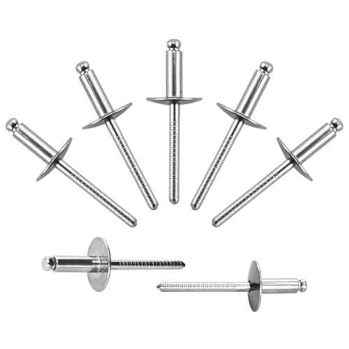 100pcs All Stainless Steel Large Flange Blind Rivets, 3/16 * 1/2" Open End Stainless Steel Pop Rivet, 4.8 * 12 - color: Stainless Steel, size: 3/16"*1/2"
