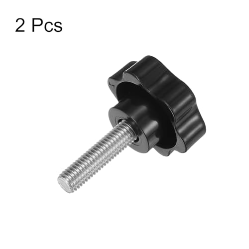 HARFINGTON 2pcs Star Knobs M10 x 35mm 304 Stainless Steel Threaded Stud 46mm Plastic 6-Star Head Hand Tightening Thumb Screw Clamping Jig Knob Handle, Black - size: M10 x 35mm x 46mm