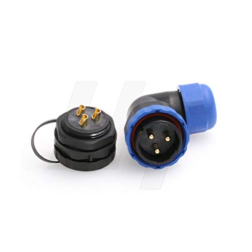 HangTon HE29 3 Pin Waterproof Plastic Connector Threaded Outdoor Industrial Electrical Power Circular Male Female Angled Wire Cable Plug + Panel Socket - size: 3 pin