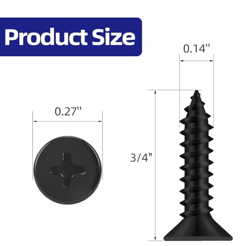 #6 x 3/4" Flat Head Self Tapping Screws, 304 Stainless Steel 18-8 Wood Screw, Black Finish, Screwdriver Bit Included, 100 PCS - color: Black, size: #6 x 3/4"