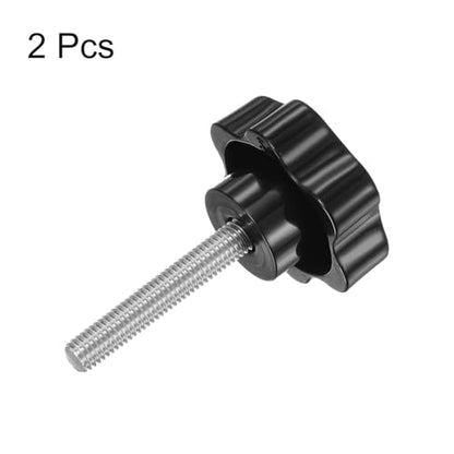 HARFINGTON 2pcs Star Knobs M8 x 47mm 304 Stainless Steel Threaded Stud 46mm Plastic 6-Star Head Hand Tightening Thumb Screw Clamping Jig Knob Handle, Black - size: M8 x 47mm x 46mm