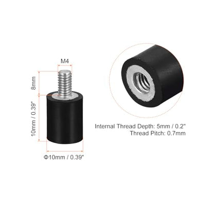 uxcell Rubber Mounts 6pcs M4 Male/Female Vibration Isolator Shock Absorber, for Garage Motor Air Compressor Car Boat Bobbins, D10mmxH10mm - size: M4x10mmx10mm