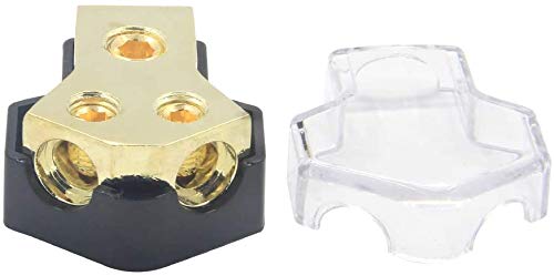 Power Distribution Block, 2 Way 0/2/4 AWG Gauge in, 4/8/10 Gauge Out, 2 Way Car Audio Stereo Amp Distribution Connecting Block for Audio Splitter (1 in 2 Out) with Screw Sets 2 Pack - size: 2 Way with Screws 2 Pack