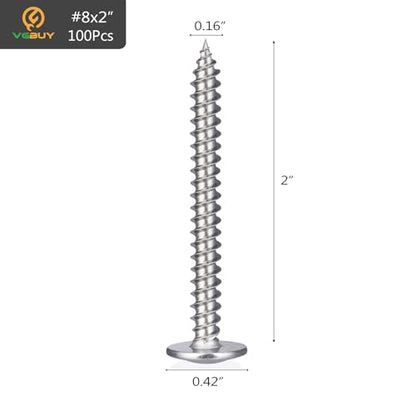 VGBUY 100Pcs #8x2 Wood Screws Phillips Modified Truss Head Stainless Steel 410 Quick Metal Self Tapping Screws - color: Silver, size: #8 x 2 inch