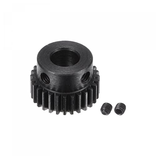uxcell Pinion Gear Set, 45# Carbon Steel Motor Rack Spur Gear with Step Black, 0.5 Mod 28T 6mm Bore 15mm Outer Dia, M3 Set Screws Included