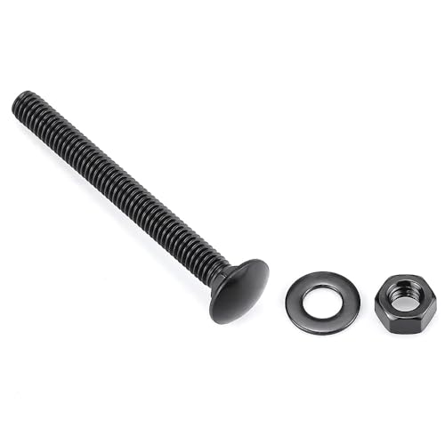 16 Sets 1/4-20 x 4 Black Carriage Bolts Screws and Hex Nuts & Flat Washers, 304 Stainless Steel 18-8, Round Head Square Neck, Full Thread Coverage - size: 1/4-20 x 4"