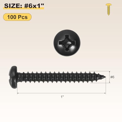 METALLIXITY Phillips Pan Head Self Tapping Screw #6x1 100Pcs - color: Black, size: #6x1"