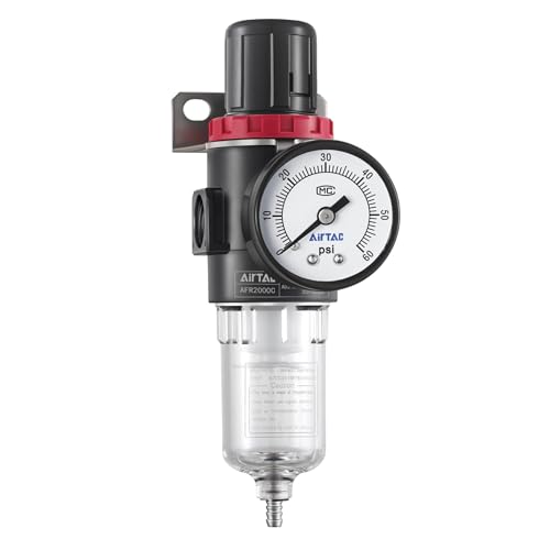 Compressed Air Low Pressure Filter Regulator Airtac AFR2000-C 1/4'' NPT 0-60 PSI Combo Piggybac Adjustable,Bracket,Gauge Semi-Auto Drain - size: Low Pressure AFR2000C-1/4"NPT