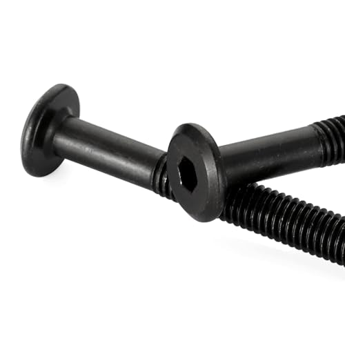 M6 x 70mm Socket Cap Allen Bolts, Flat Round Head Socket Cap Screws, Furniture Screws, Carbon Steel, Partial Thread, Black Oxide Finish, 10 PCS - size: M6 x 70mm