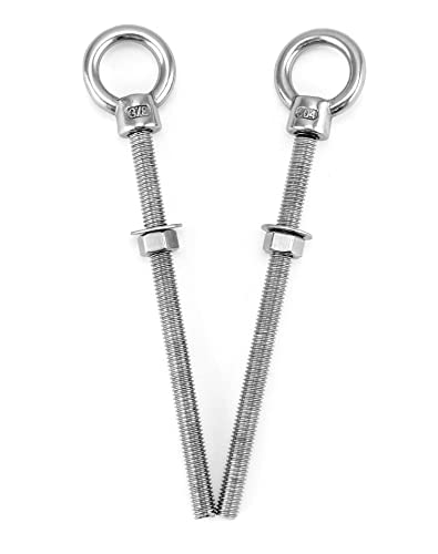QWORK Threaded Eyebolts, 5 Pack 3/8" x 6" Long Stainless Steel Marine Grade Shoulder Eye Bolt - color: 5 Pack, size: 3/8" x 6"