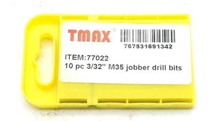 TMAX 10p 3/32" M35 Cobalt Jobber Twist Drill Bit for Stainless Steel & Wood - size: Jobber 3/32"