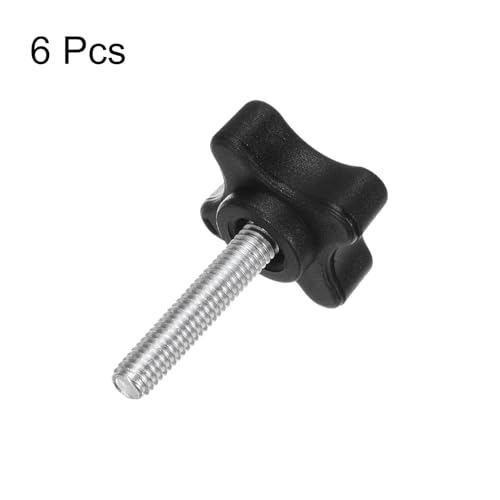 HARFINGTON 6pcs Star Clamping Knobs M6 x 30mm Metric Male Thread 32mm 4-Point Plastic Head Threaded Stud Knob Hand Tightening Thumb Screw Jig Handle, Black - size: M6 x 30mm x 32mm