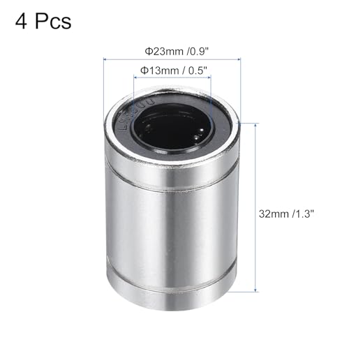 uxcell 4Pcs LM13UU Linear Bearing 13mm Bore 23mm OD 32mm Length Linear Ball Bearings Nickel Plated Surface Double Side Rubber Sealed Bearing Steel for CNC Machine 3D Printer - size: LM13UU