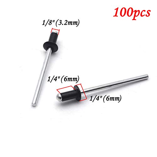 Antrader 100Pcs 1/8" x 1/4" Aluminium Blind Rivets, Black Pull Rivets - color: Black, size: 1/8" x 1/4"