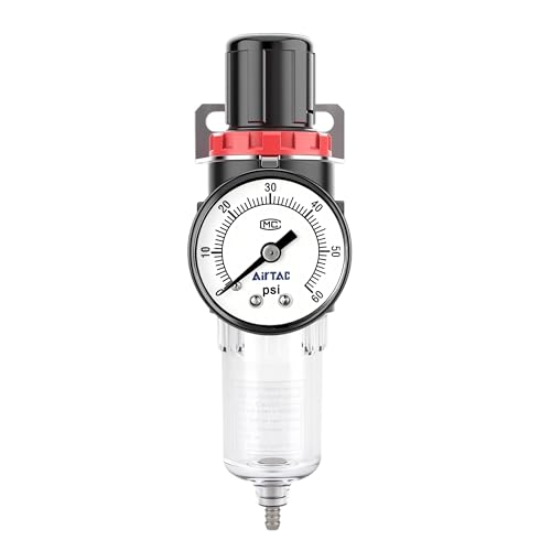 Compressed Air Low Pressure Filter Regulator Airtac AFR2000-C 1/4'' NPT 0-60 PSI Combo Piggybac Adjustable,Bracket,Gauge Semi-Auto Drain - size: Low Pressure AFR2000C-1/4"NPT