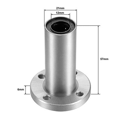 uxcell LM12UU Extra Long Round Flange Linear Ball Bearings, 12mm Bore Dia, 21mm OD, 57mm Length (Pack of 2) - size: 12mm