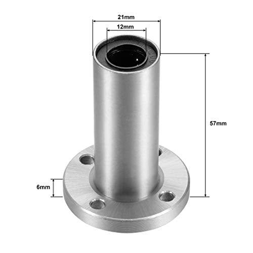 uxcell LM12UU Extra Long Round Flange Linear Ball Bearings, 12mm Bore Dia, 21mm OD, 57mm Length (Pack of 2) - size: 12mm