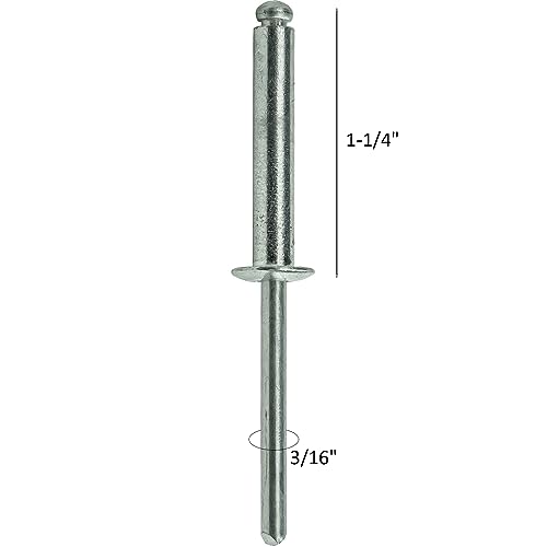 Aluminum Pop Rivets 3/16" x 1-1/4" Dome Head Blind 6-20 Gap 1.126"-1.250" Set of 25pcs