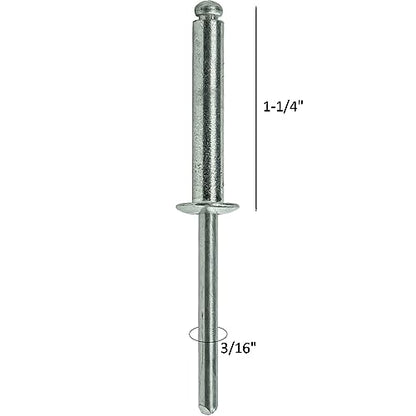 Aluminum Pop Rivets 3/16" x 1-1/4" Dome Head Blind 6-20 Gap 1.126"-1.250" Set of 25pcs