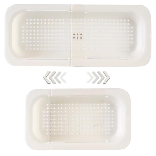 Extendable Sink Colander Strainer Basket - Wash Vegetables and Fruits, Drain Cooked Pasta and Dry Dishes - Adjustable Over the Sink Colander Collapsible Drainer Basket - White - color: White