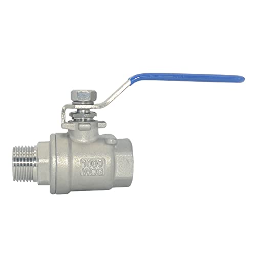 1Pcs Full Port Ball Valve 1/2'' - Heavy Duty Male NPT (MNPT) X Female NPT (FNPT) Thread with Long Handle Switch,Stainless Steel 304 for Water, Oil, and Gas,1000WOG - size: 1/2''