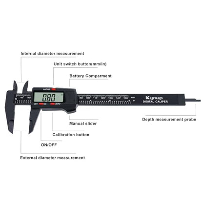 Kynup Digital Caliper, Caliper Measuring Tool with LCD Screen - color: Black, size: 150mm