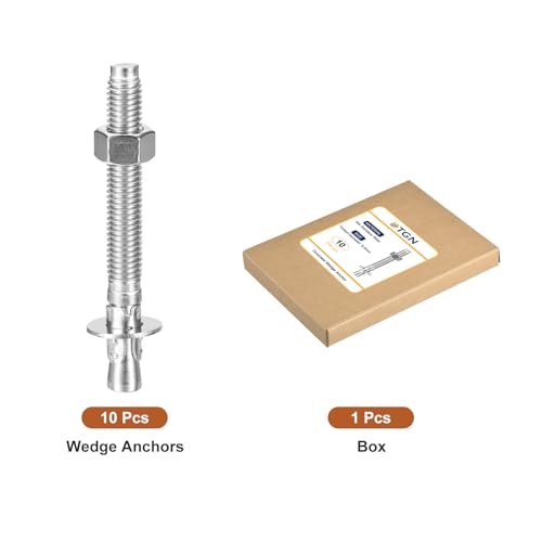 DTGN 3/8" x 2-3/4" Wedge Anchors - 10Pack - Good for Cement and Concrete Wall - 304 Stainless Steel Zinc Plated Screw Bolt Nut Expansion Tube Fasteners - size: 3/8" x 2-3/4"