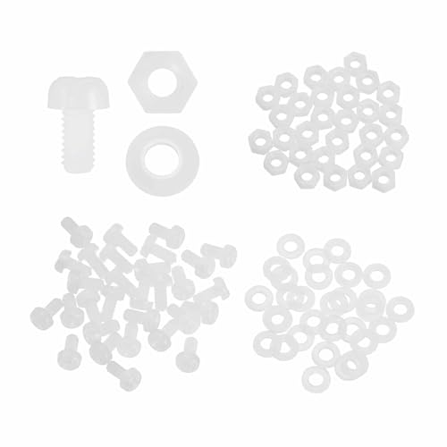 MECCANIXITY 30 Set M2x5mm Nylon PA66 Plastic Cross Round Head Screw Phillips Bolts Hex Nuts Flat Washers Assortment Kit, Metric Full Thread Bolt Fasteners for DIY Machine Assembly, White - color: White, size: M2x5mm